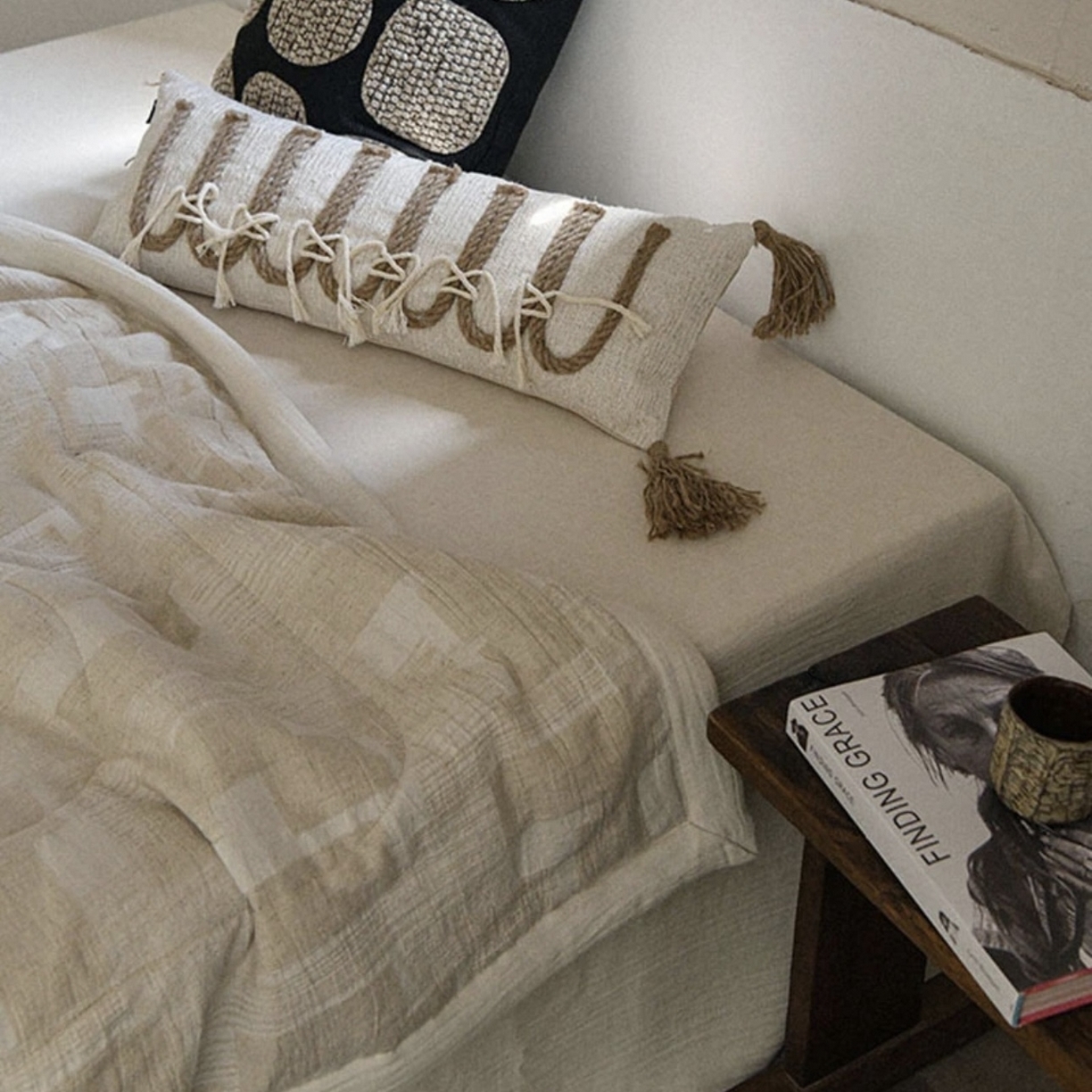 91家纺网 家纺一手货源 找家纺 （总）双层纱家居 2025新款AB版A版棉麻B版全棉纯棉色织提花双层纱棉麻四件套20%麻-马吉拉