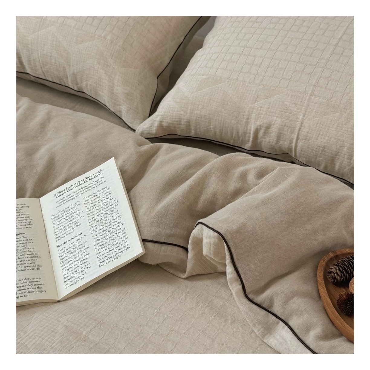 91家纺网 家纺一手货源 找家纺 （总）双层纱家居 2025新款AB版A版棉麻B版全棉纯棉色织提花双层纱棉麻四件套20%麻-马吉拉