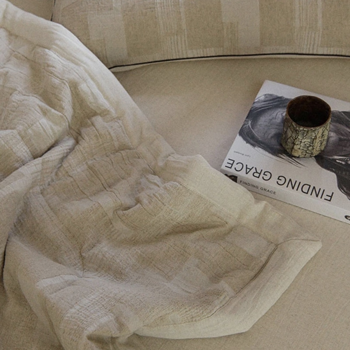 91家纺网 家纺一手货源 找家纺 （总）双层纱家居 2025新款AB版A版棉麻B版全棉纯棉色织提花双层纱棉麻四件套20%麻-马吉拉