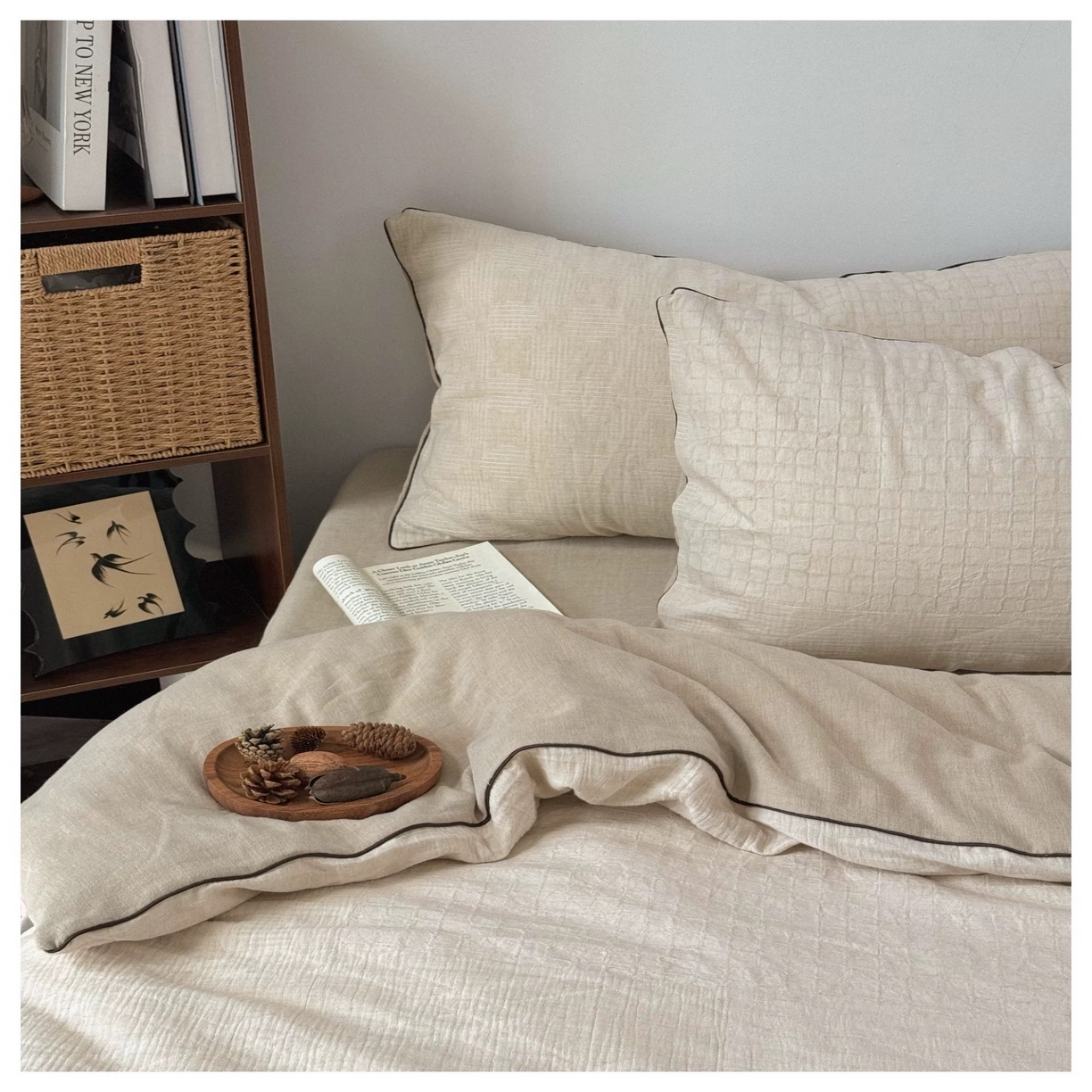 91家纺网 家纺一手货源 找家纺 （总）双层纱家居 2025新款AB版A版棉麻B版全棉纯棉色织提花双层纱棉麻四件套20%麻-马吉拉