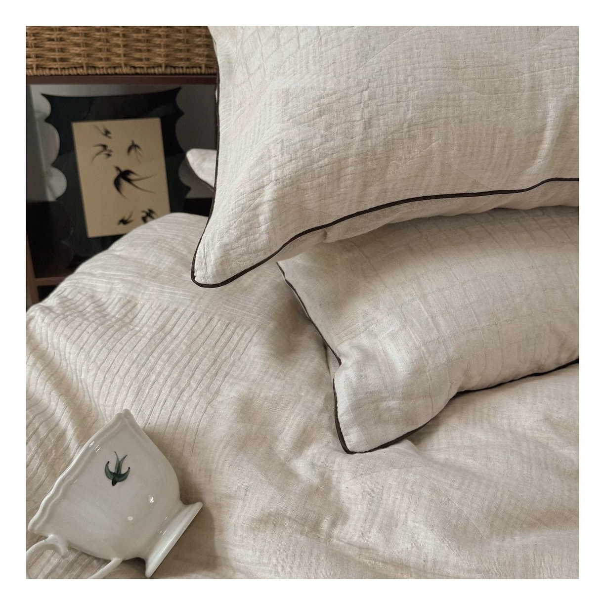 91家纺网 家纺一手货源 找家纺 （总）双层纱家居 2025新款AB版A版棉麻B版全棉纯棉色织提花双层纱棉麻四件套20%麻-马吉拉