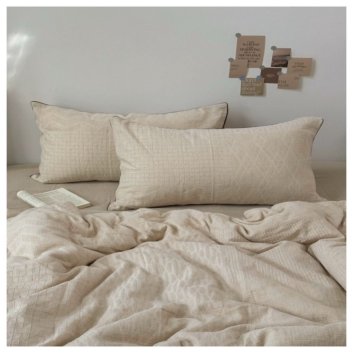 91家纺网 家纺一手货源 找家纺 （总）双层纱家居 2025新款AB版A版棉麻B版全棉纯棉色织提花双层纱棉麻四件套20%麻-马吉拉