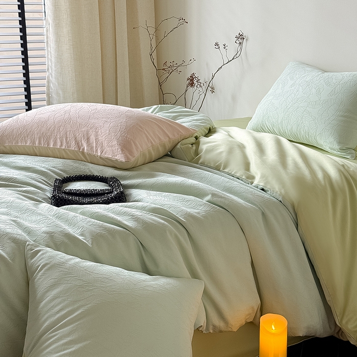 91家纺网 家纺一手货源 找家纺 Mr.pig猪先生水洗棉 2026新款简约全棉四件套系列（展示价格为控价，实际价格请联系客服） 简禾清水绿