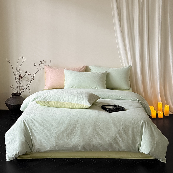 91家纺网 家纺一手货源 找家纺 Mr.pig猪先生水洗棉 2026新款简约全棉四件套系列（展示价格为控价，实际价格请联系客服） 简禾清水绿