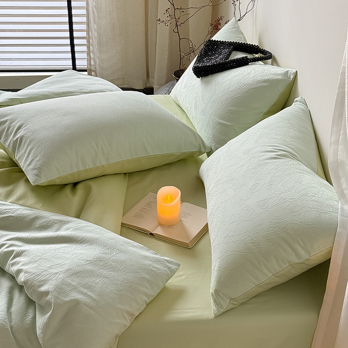 91家纺网 家纺一手货源 找家纺 Mr.pig猪先生水洗棉 2026新款简约全棉四件套系列（展示价格为控价，实际价格请联系客服） 简禾清水绿