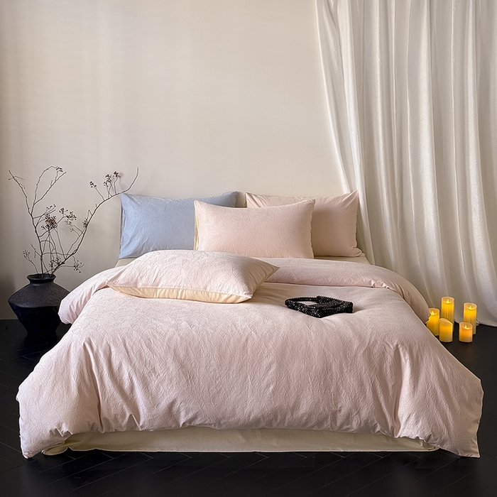 91家纺网 家纺一手货源 找家纺 Mr.pig猪先生水洗棉 2026新款简约全棉四件套系列（展示价格为控价，实际价格请联系客服） 简禾珀尔粉