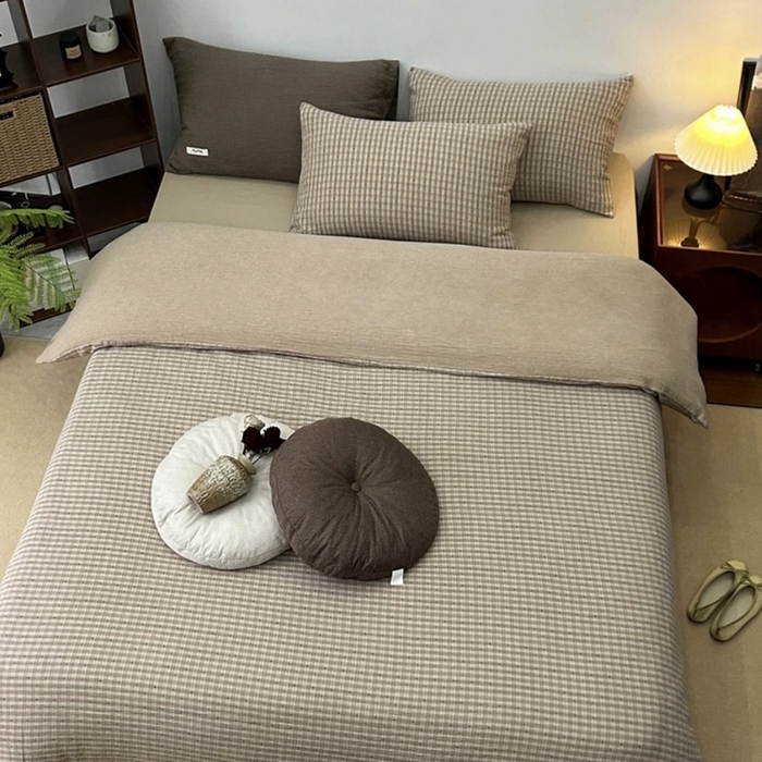 （总）双层纱家居 2025新款AB版拉链款全棉纯棉色织提花双层纱四件套-摩卡星冰乐