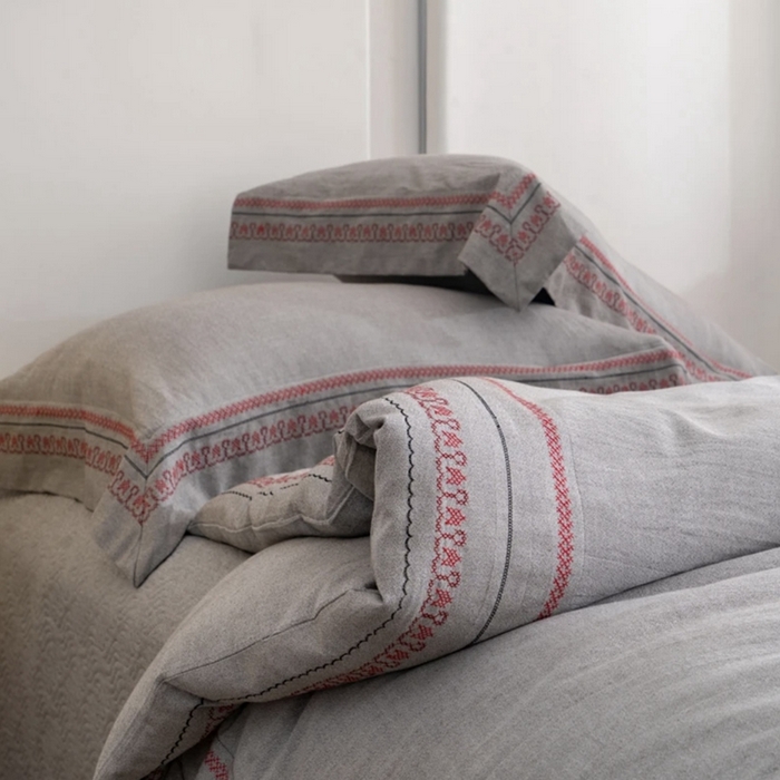 91家纺网 家纺一手货源 找家纺 （总）双层纱家居 2025新款棉麻混纺刺绣四件套渔歌唱晚