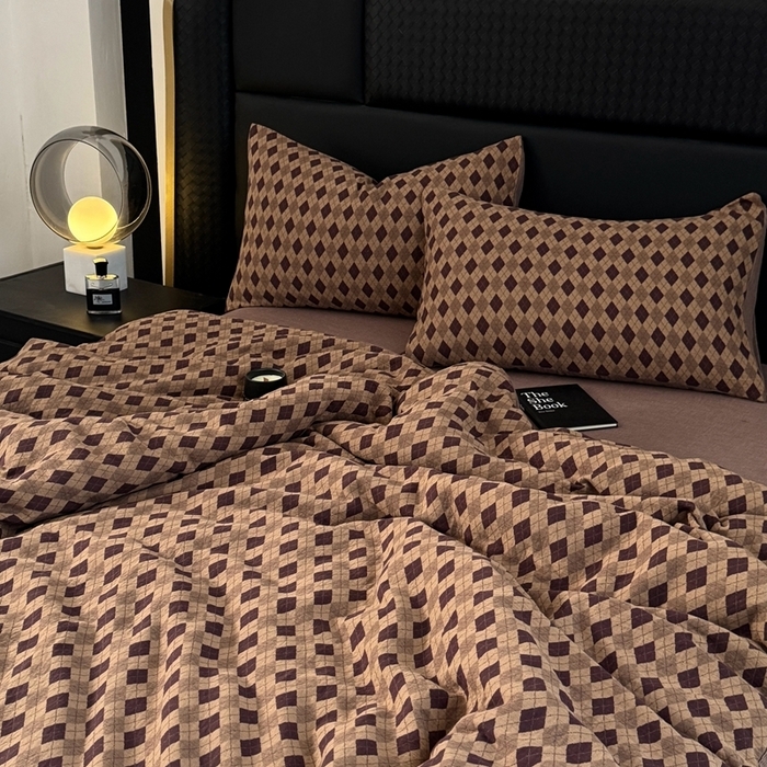 91家纺网 家纺一手货源 找家纺 （总）双层纱家居 2025新款AB版拉链款全棉纯棉色织提花双层纱四件套-凌香格