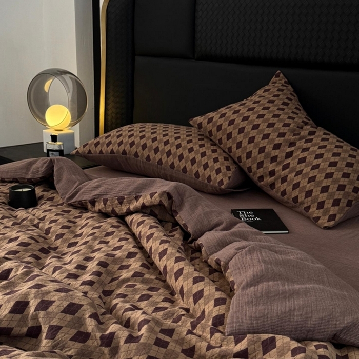 （总）双层纱家居 2025新款AB版拉链款全棉纯棉色织提花双层纱四件套-凌香格