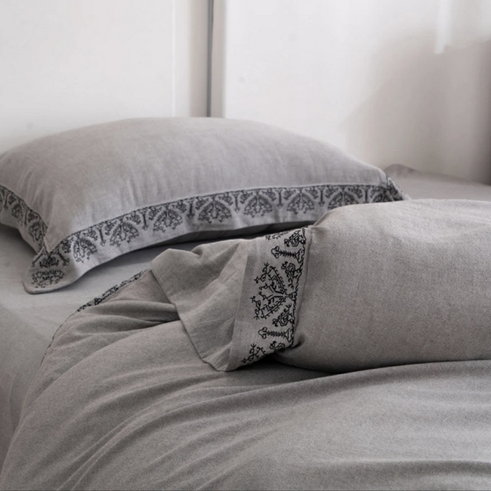 91家纺网 家纺一手货源 找家纺 （总）双层纱家居 2025新款棉麻混纺刺绣四件套空谷幽兰