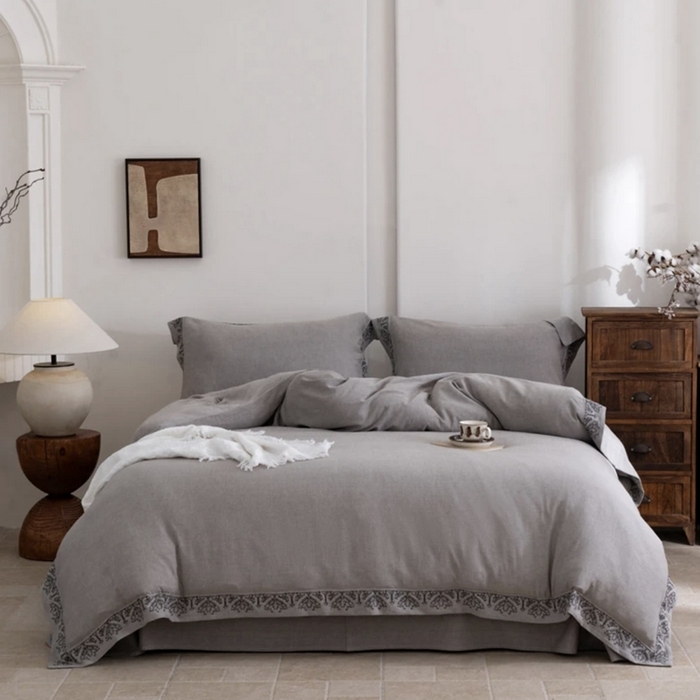 （总）双层纱家居 2025新款棉麻混纺刺绣四件套空谷幽兰