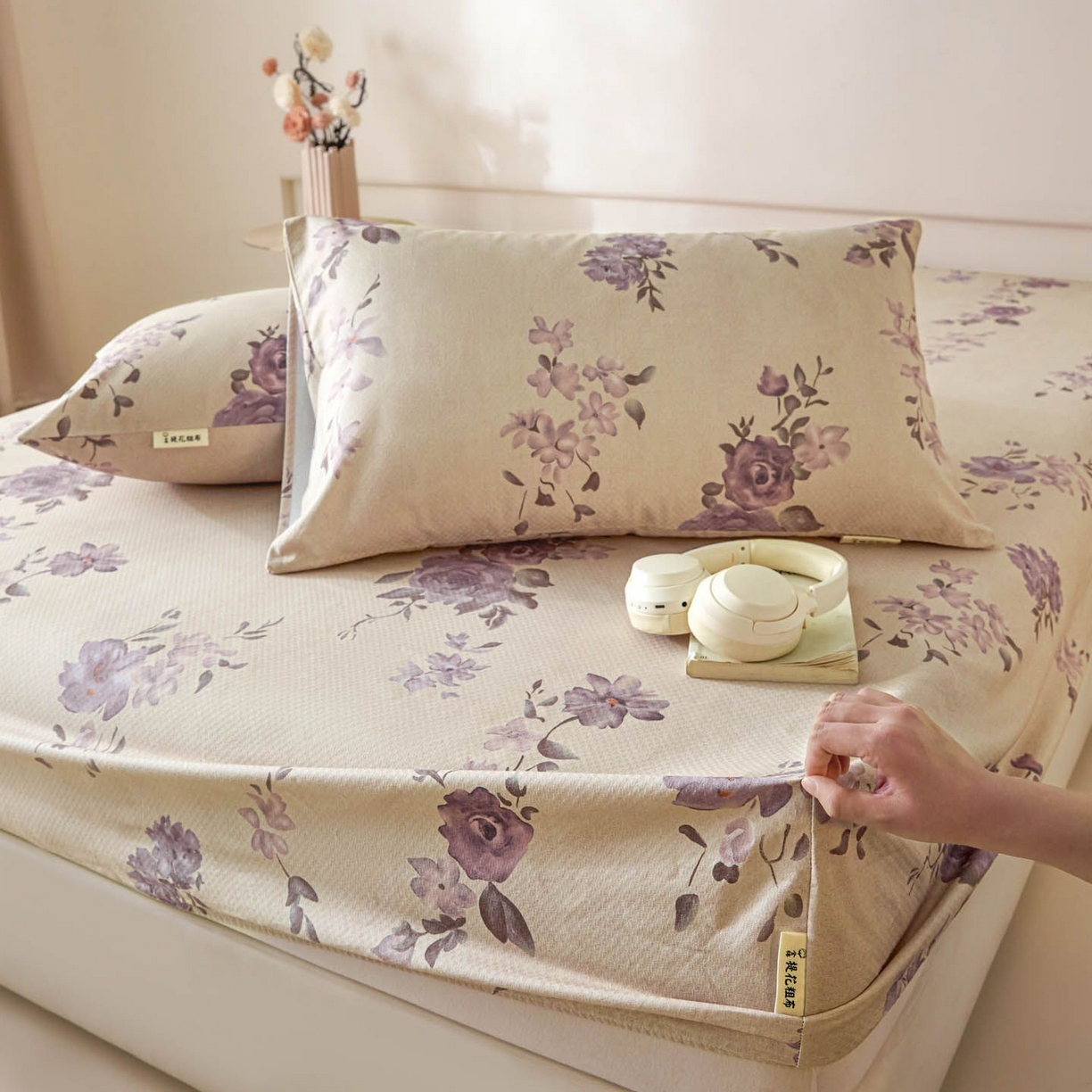 91家纺网 家纺一手货源 找家纺 涵宸家纺 2026新款全棉提花老粗布-单枕套 枕套-紫色花语