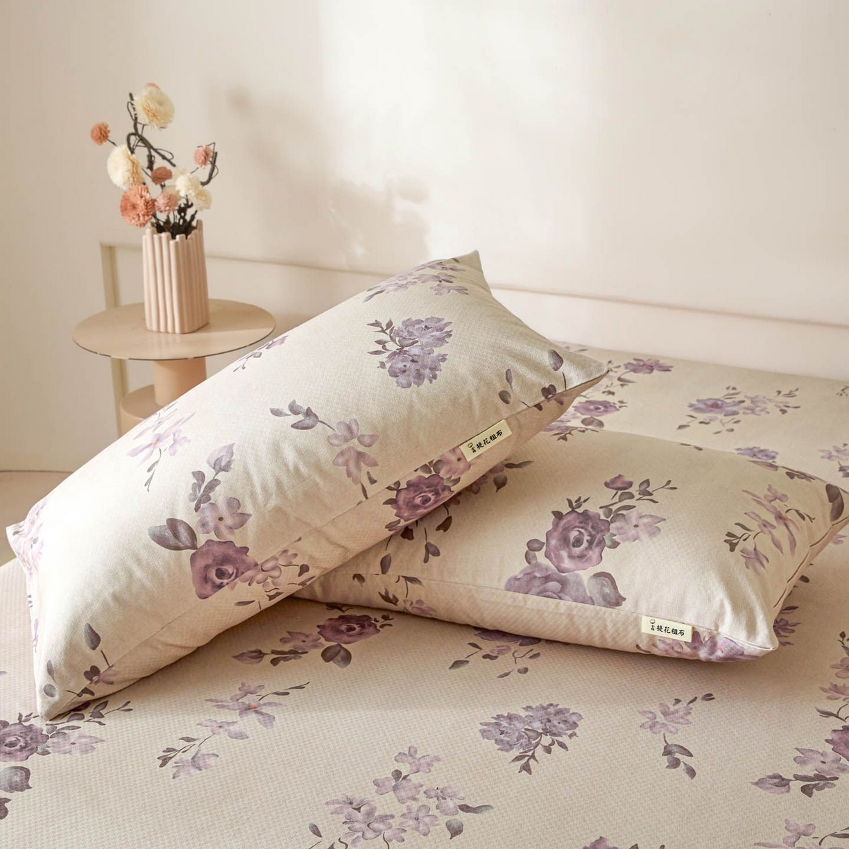 91家纺网 家纺一手货源 找家纺 涵宸家纺 2026新款全棉提花老粗布-单枕套 枕套-紫色花语