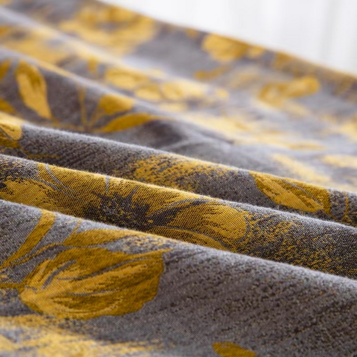 91家纺网 家纺一手货源 找家纺 （总）双层纱家居 2025新款全棉纯棉色织提花双层纱纽扣款四件套-花韵影