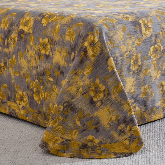 91家纺网 家纺一手货源 找家纺 （总）双层纱家居 2025新款全棉纯棉色织提花双层纱纽扣款四件套-花韵影