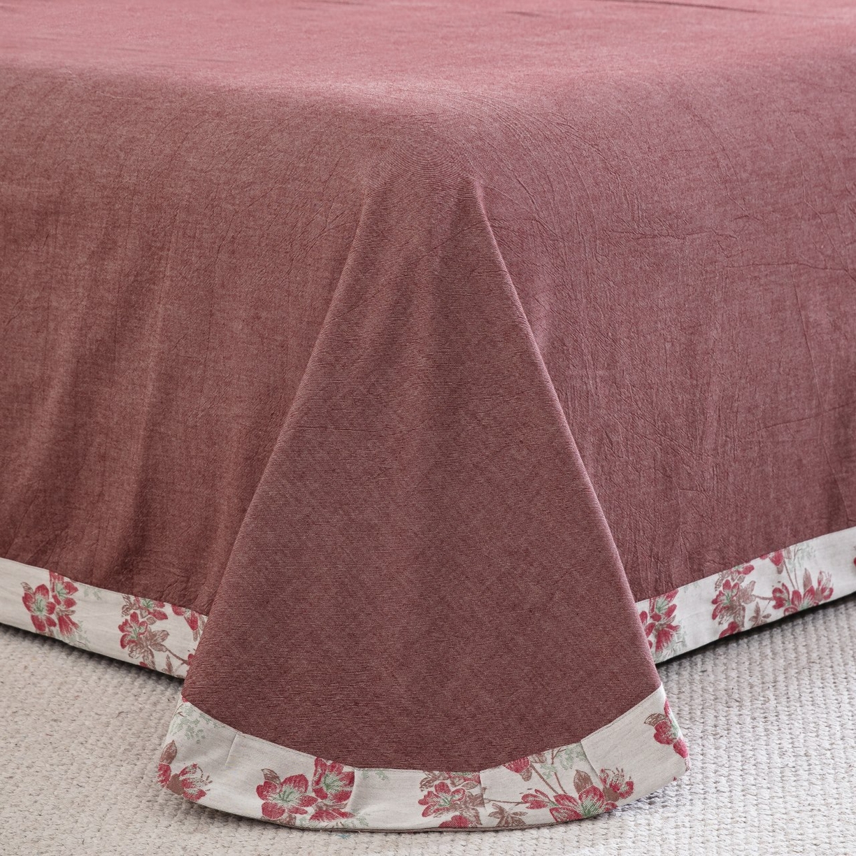 91家纺网 家纺一手货源 找家纺 （总）双层纱家居 2025新款临江仙-粉全棉纯棉色织提花纽扣款四件套