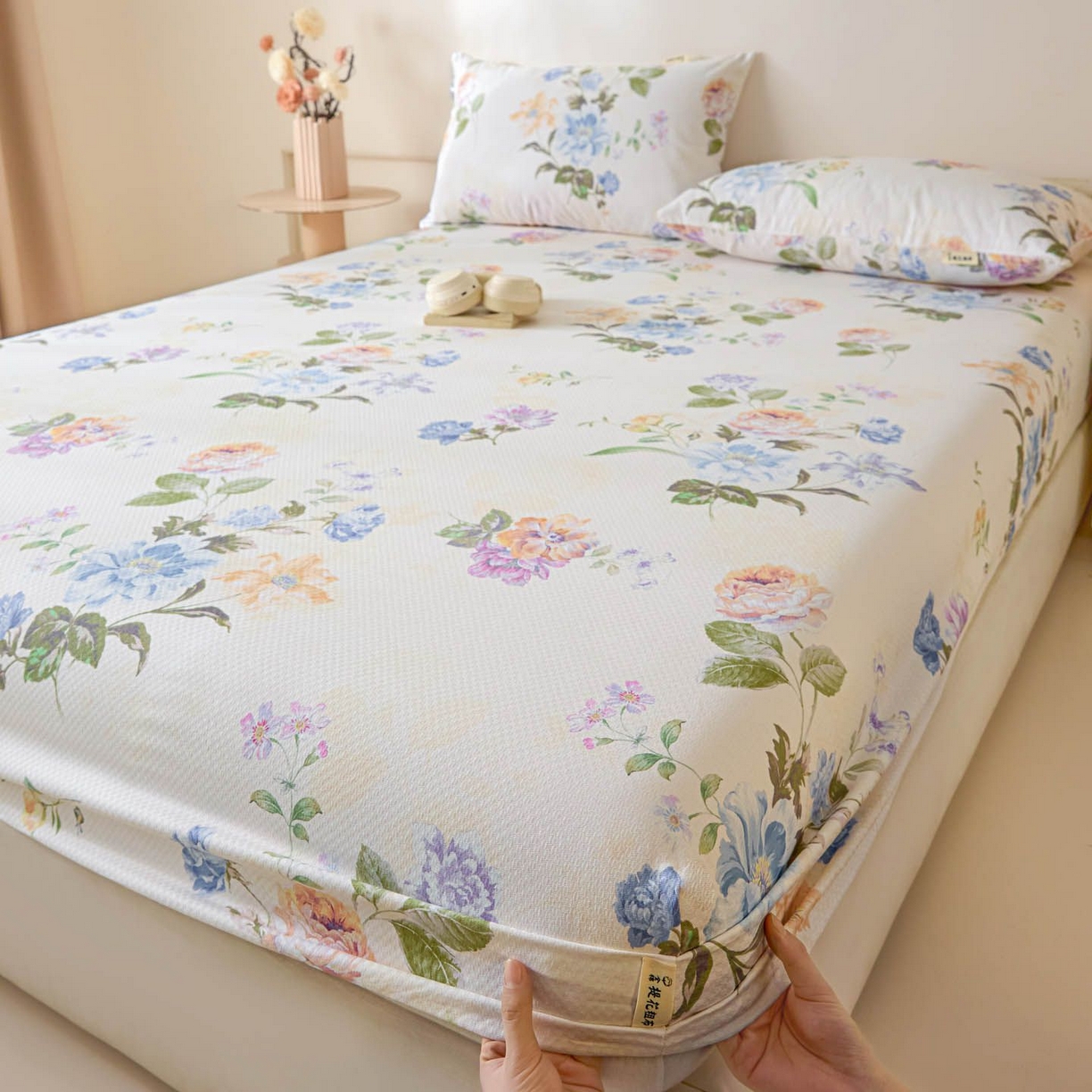 涵宸家纺 2026新款全棉提花老粗布-单床笠 床笠-彩花语