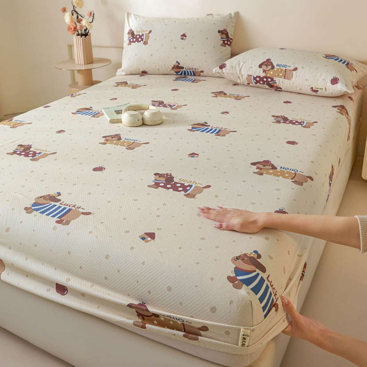 91家纺网 家纺一手货源 找家纺 涵宸家纺 2026新款全棉提花老粗布-单床笠 床笠-彩运