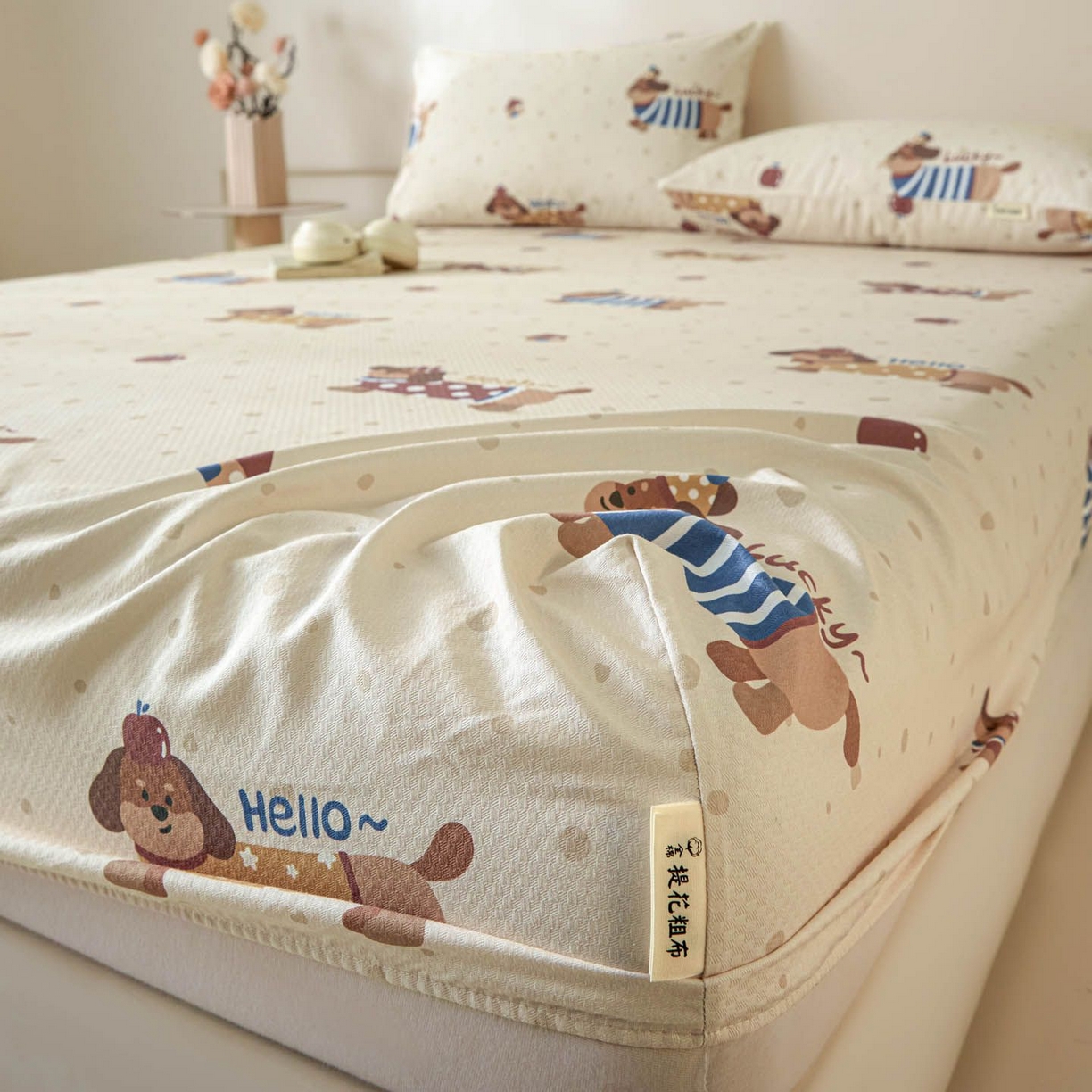 91家纺网 家纺一手货源 找家纺 涵宸家纺 2026新款全棉提花老粗布-单床笠 床笠-彩运