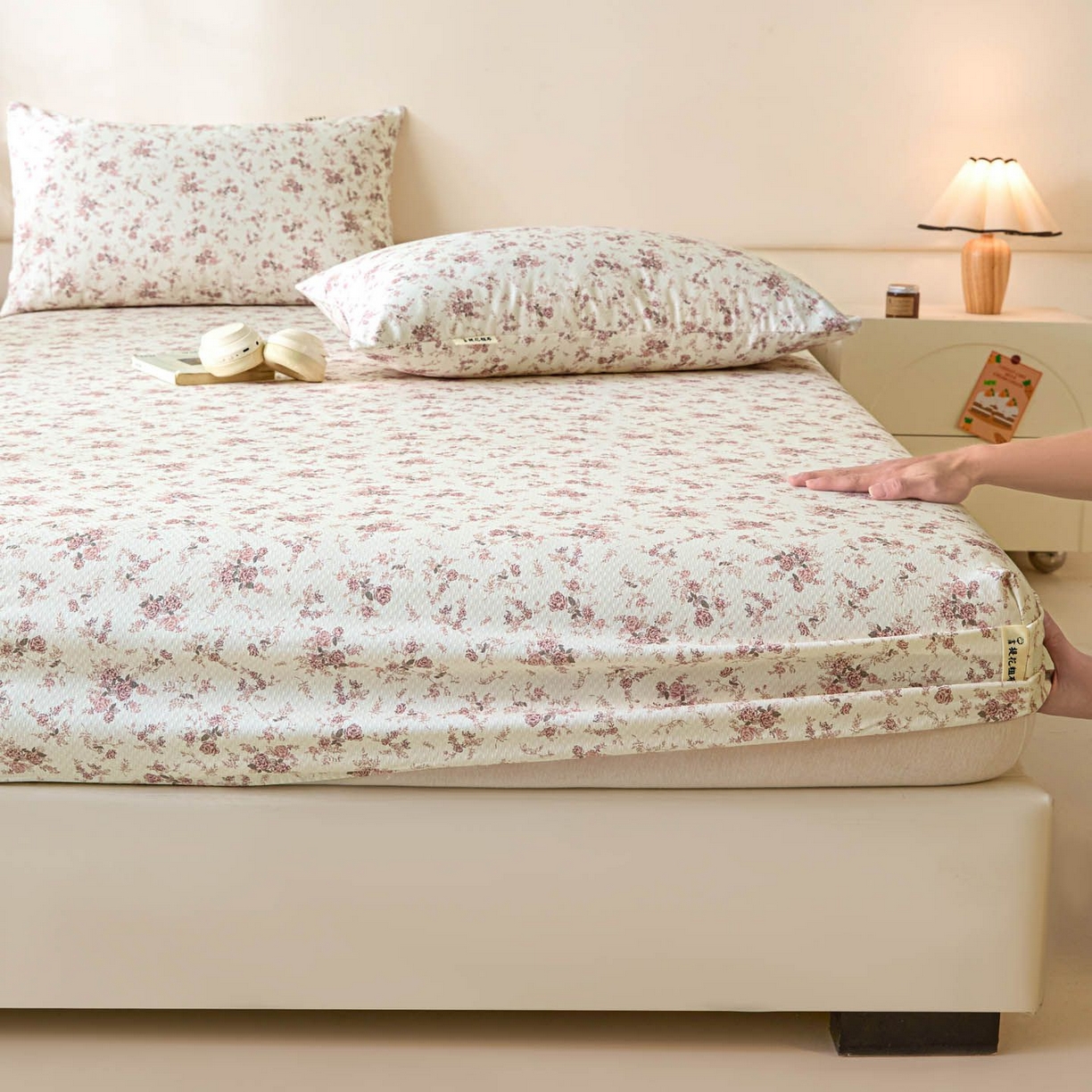 91家纺网 家纺一手货源 找家纺 涵宸家纺 2026新款全棉提花老粗布-单床笠 床笠-粉色恋人