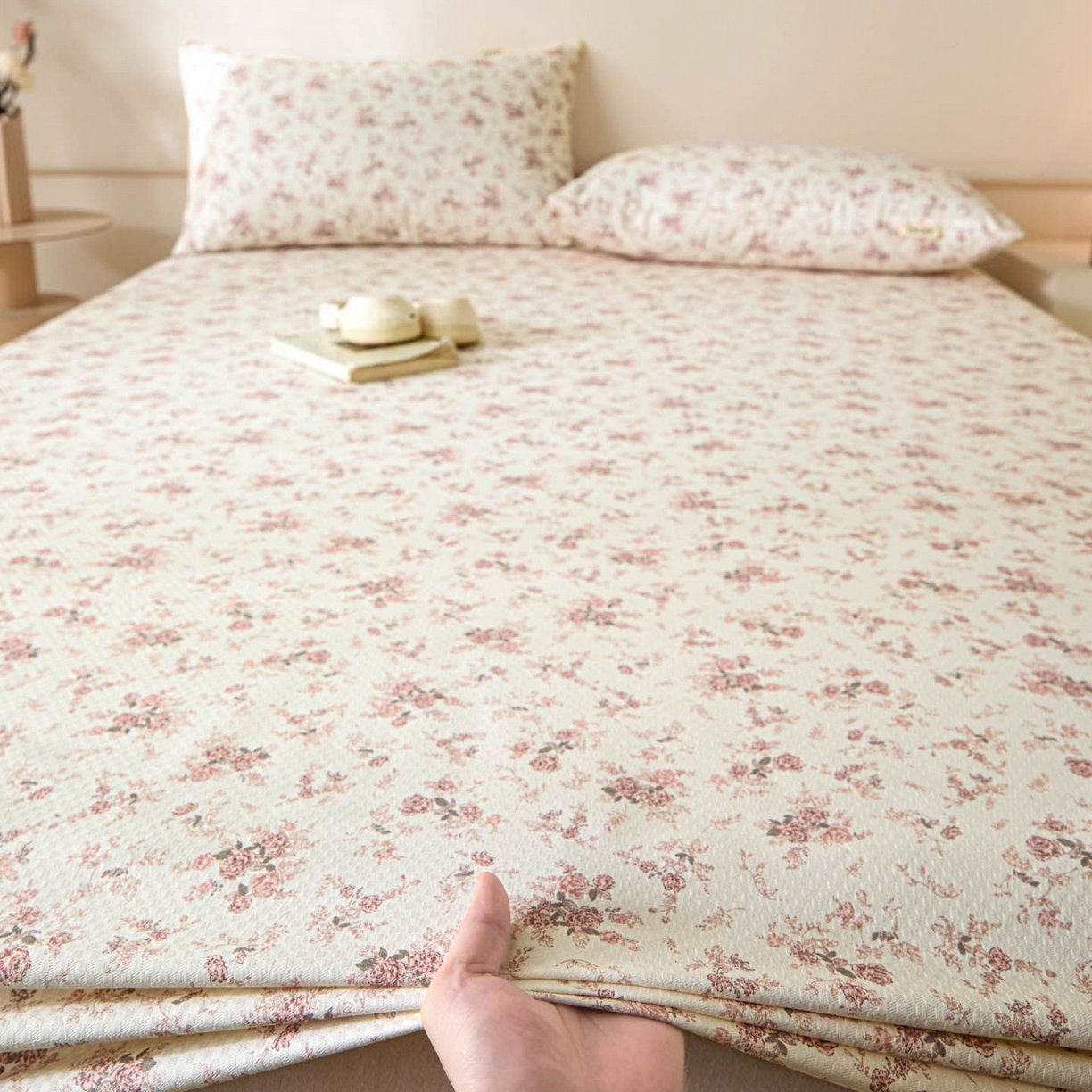 91家纺网 家纺一手货源 找家纺 涵宸家纺 2026新款全棉提花老粗布-单床笠 床笠-粉色恋人