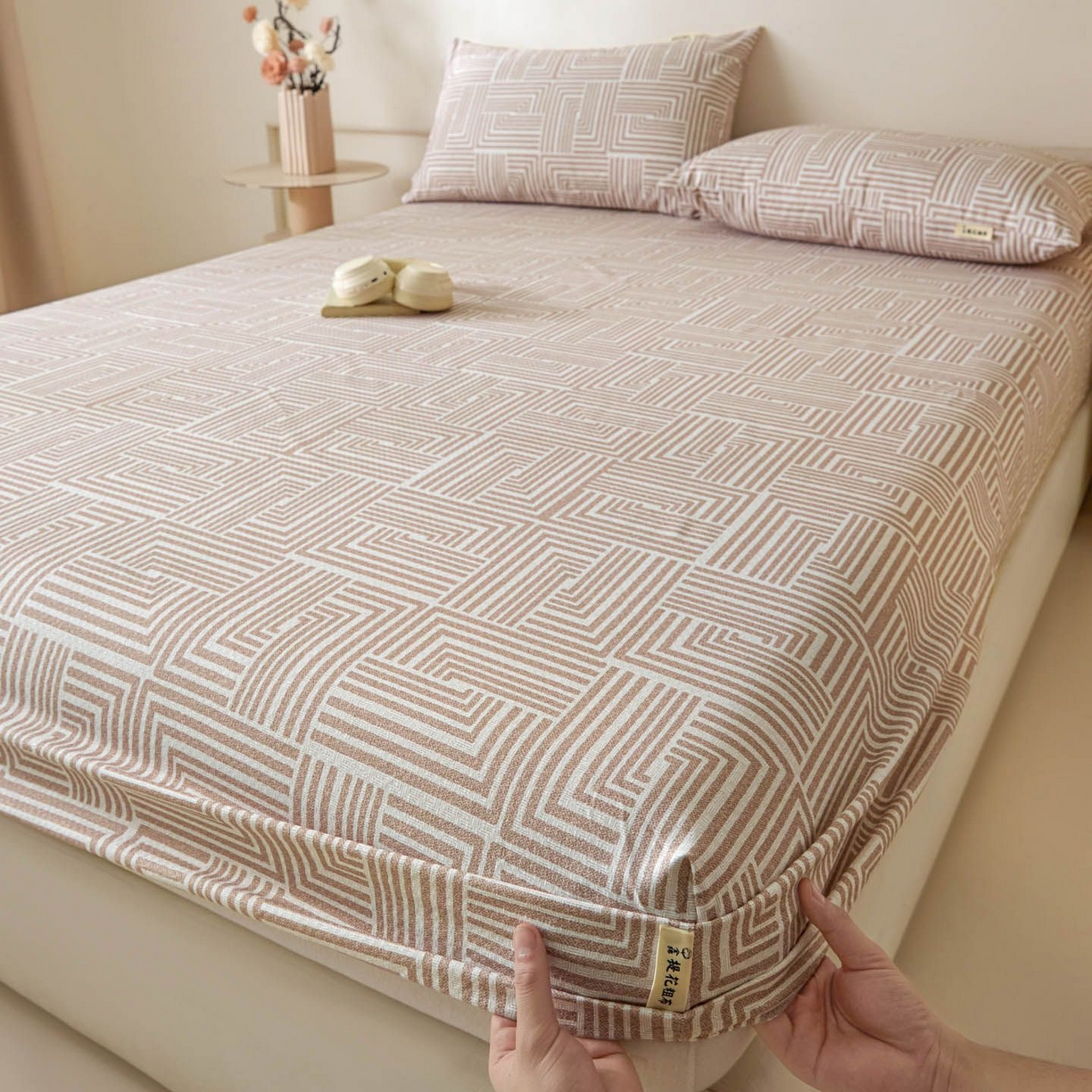 涵宸家纺 2026新款全棉提花老粗布-单床笠 床笠-格序