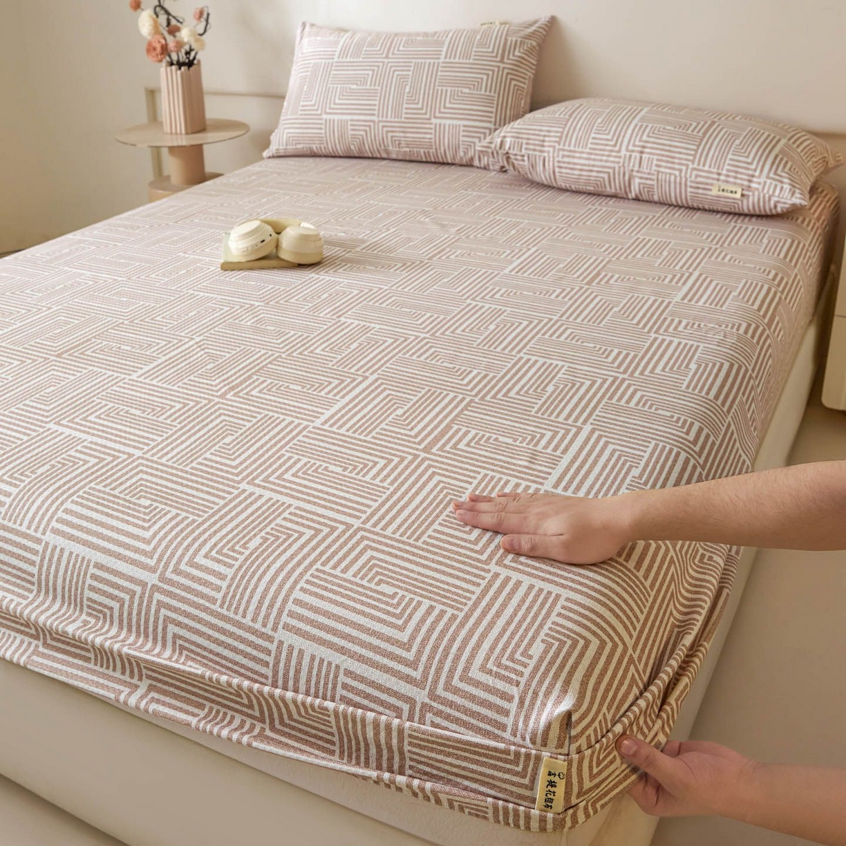 91家纺网 家纺一手货源 找家纺 涵宸家纺 2026新款全棉提花老粗布-单床笠 床笠-格序