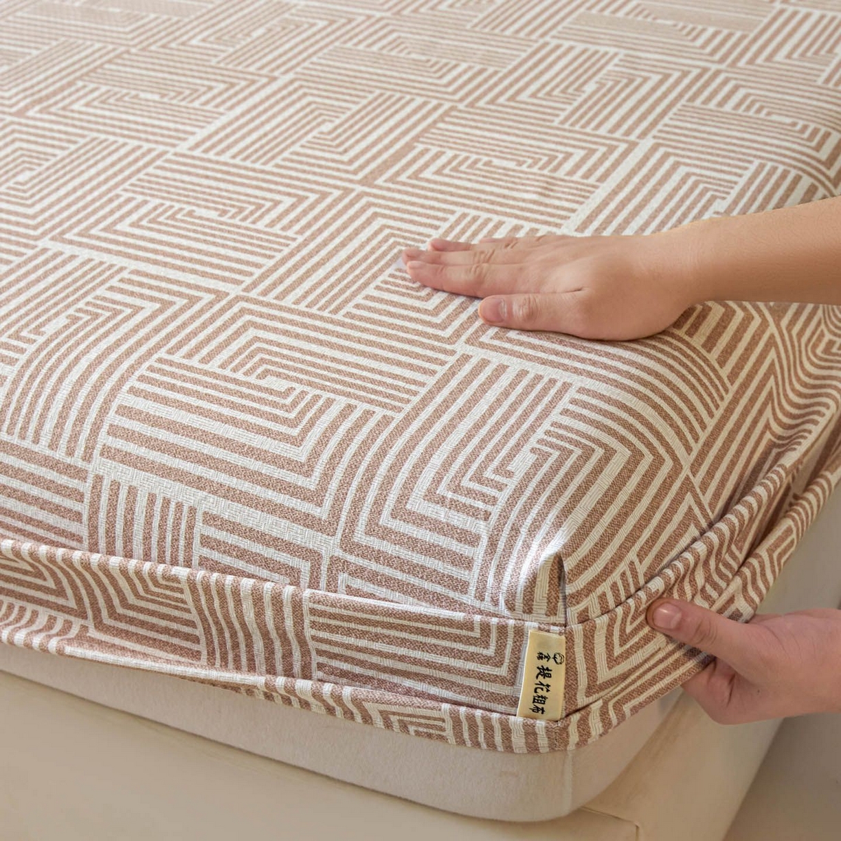 91家纺网 家纺一手货源 找家纺 涵宸家纺 2026新款全棉提花老粗布-单床笠 床笠-格序