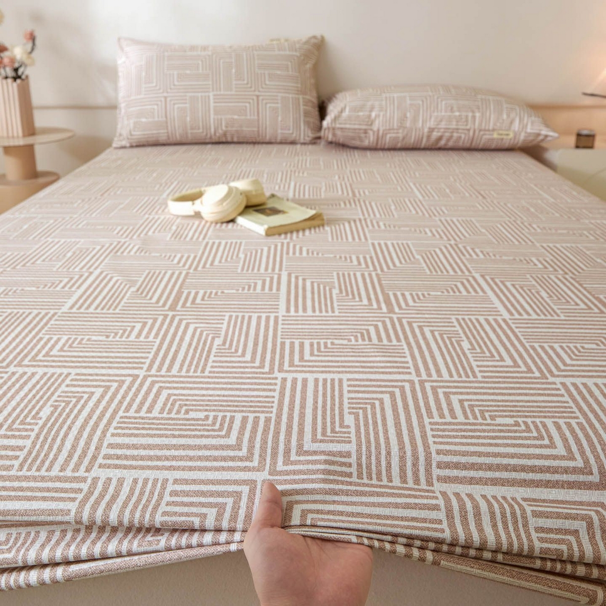 91家纺网 家纺一手货源 找家纺 涵宸家纺 2026新款全棉提花老粗布-单床笠 床笠-格序