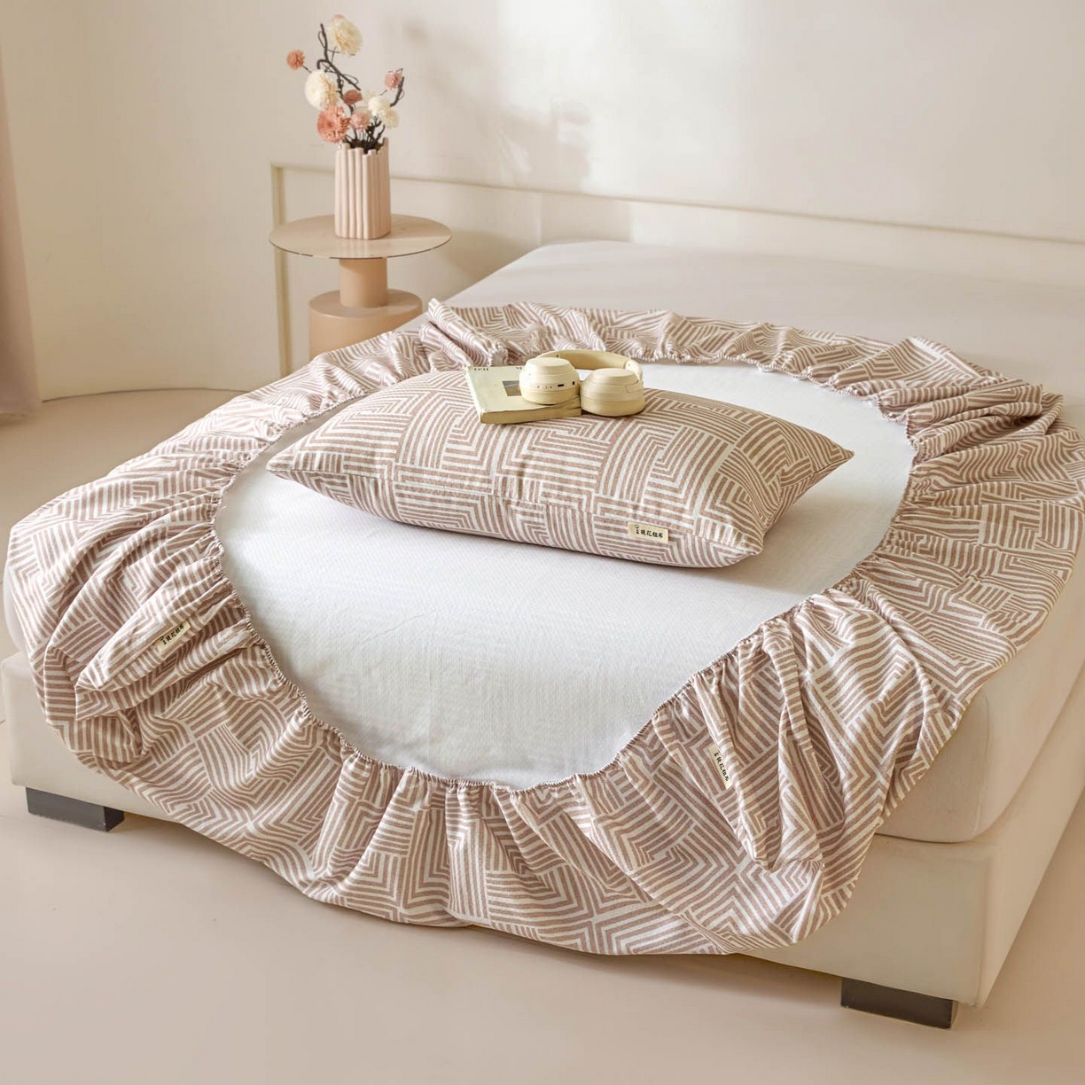 91家纺网 家纺一手货源 找家纺 涵宸家纺 2026新款全棉提花老粗布-单床笠 床笠-格序