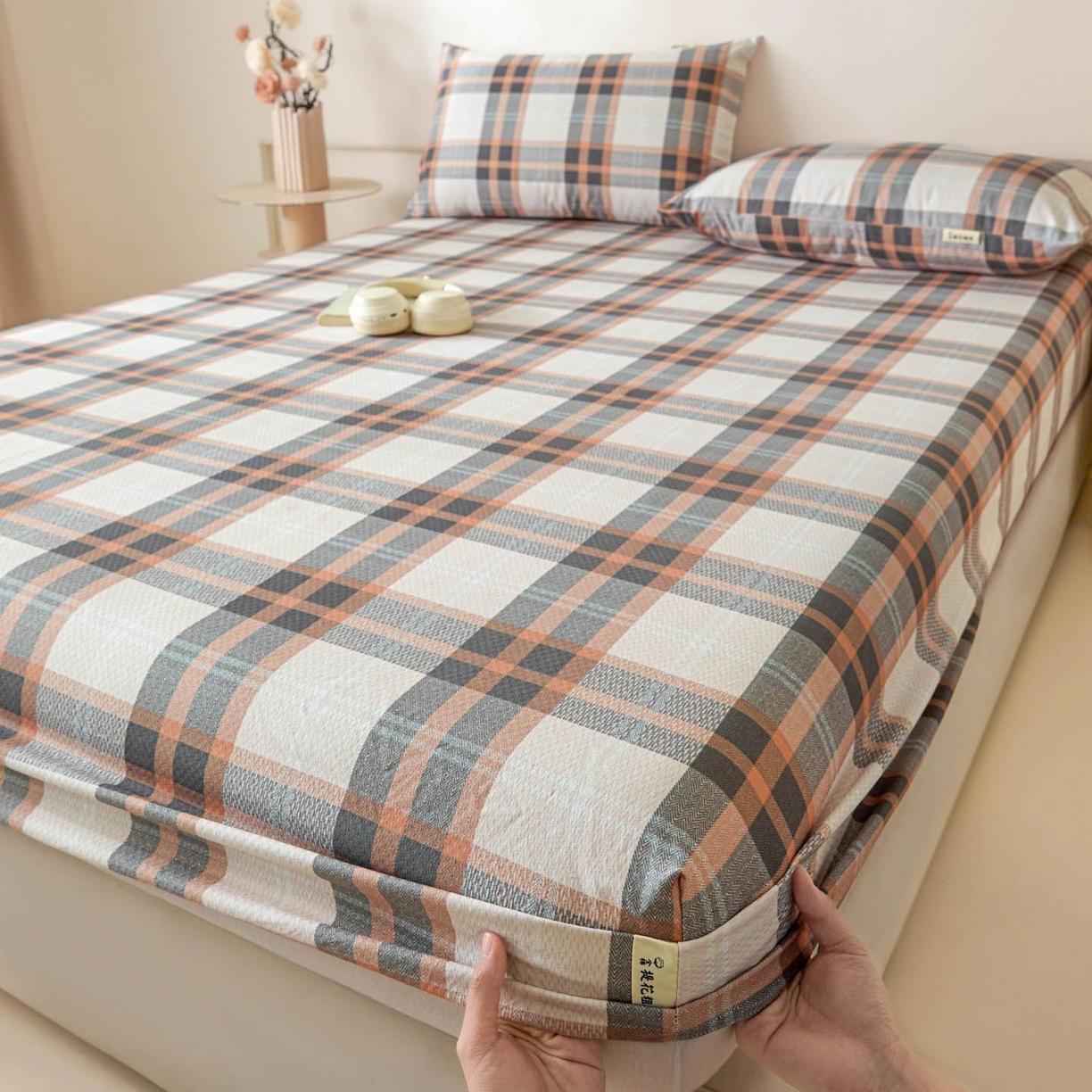 涵宸家纺 2026新款全棉提花老粗布-单床笠 床笠-光间筑