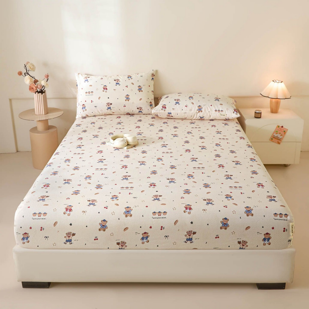 91家纺网 家纺一手货源 找家纺 涵宸家纺 2026新款全棉提花老粗布-单床笠 床笠-活力熊