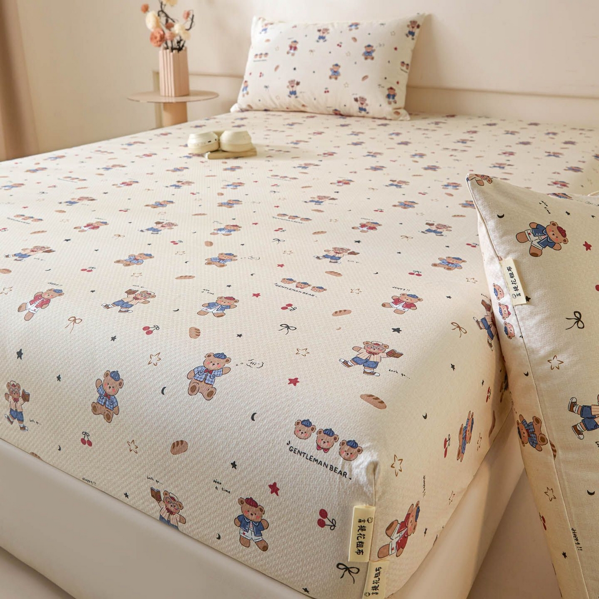 91家纺网 家纺一手货源 找家纺 涵宸家纺 2026新款全棉提花老粗布-单床笠 床笠-活力熊