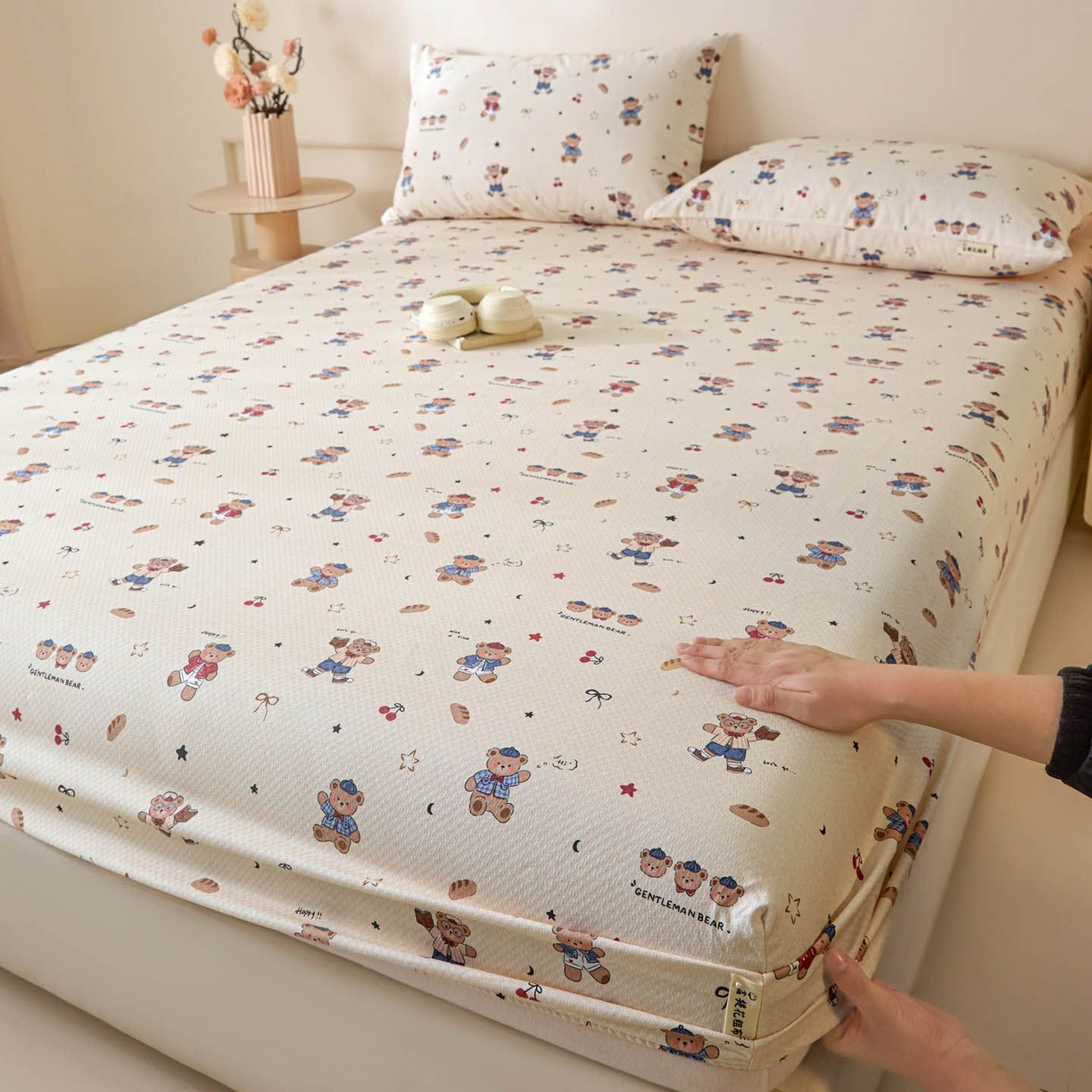 91家纺网 家纺一手货源 找家纺 涵宸家纺 2026新款全棉提花老粗布-单床笠 床笠-活力熊