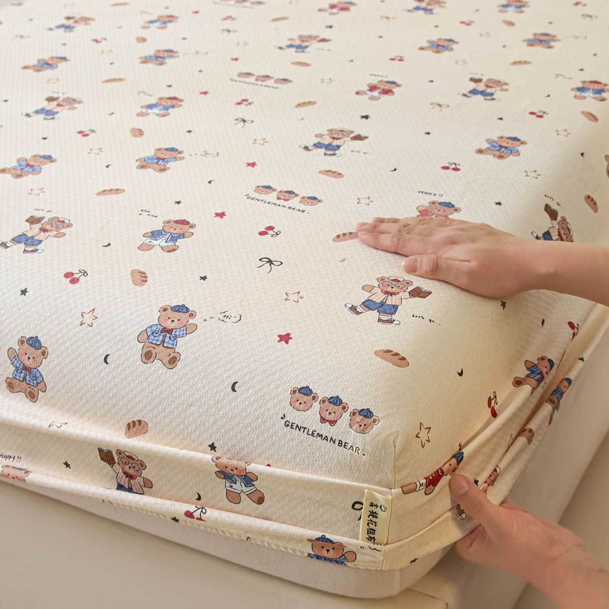 91家纺网 家纺一手货源 找家纺 涵宸家纺 2026新款全棉提花老粗布-单床笠 床笠-活力熊