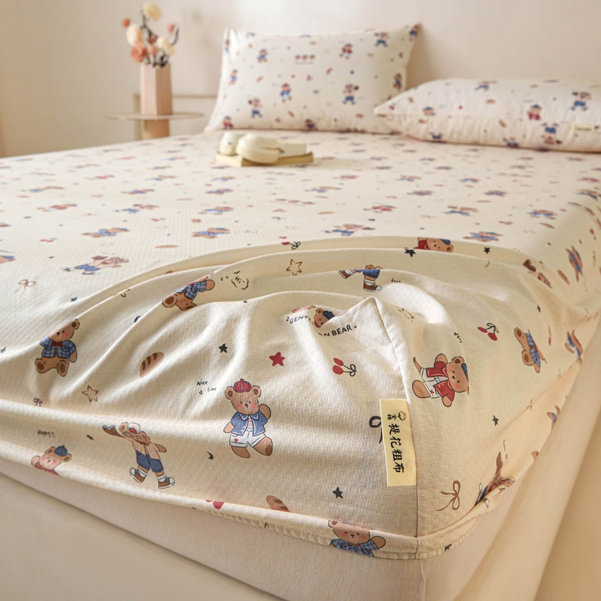 91家纺网 家纺一手货源 找家纺 涵宸家纺 2026新款全棉提花老粗布-单床笠 床笠-活力熊