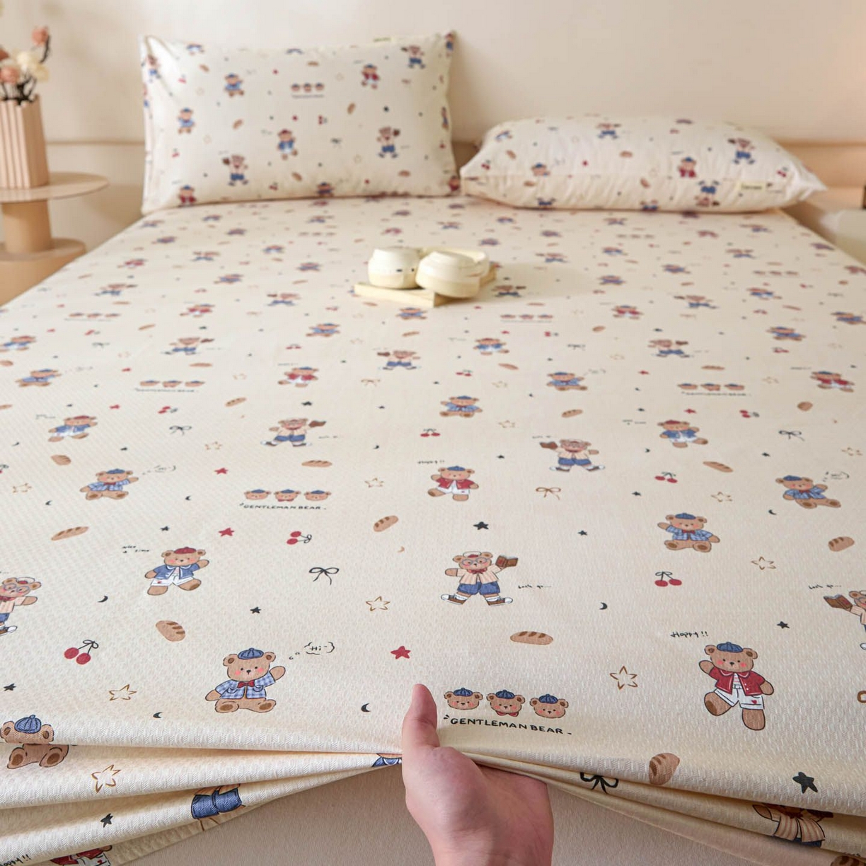 91家纺网 家纺一手货源 找家纺 涵宸家纺 2026新款全棉提花老粗布-单床笠 床笠-活力熊