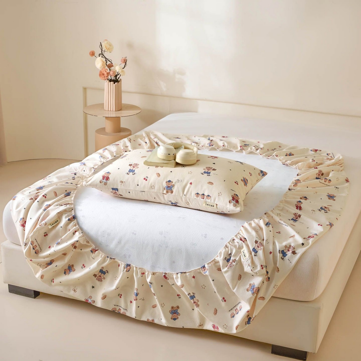 91家纺网 家纺一手货源 找家纺 涵宸家纺 2026新款全棉提花老粗布-单床笠 床笠-活力熊