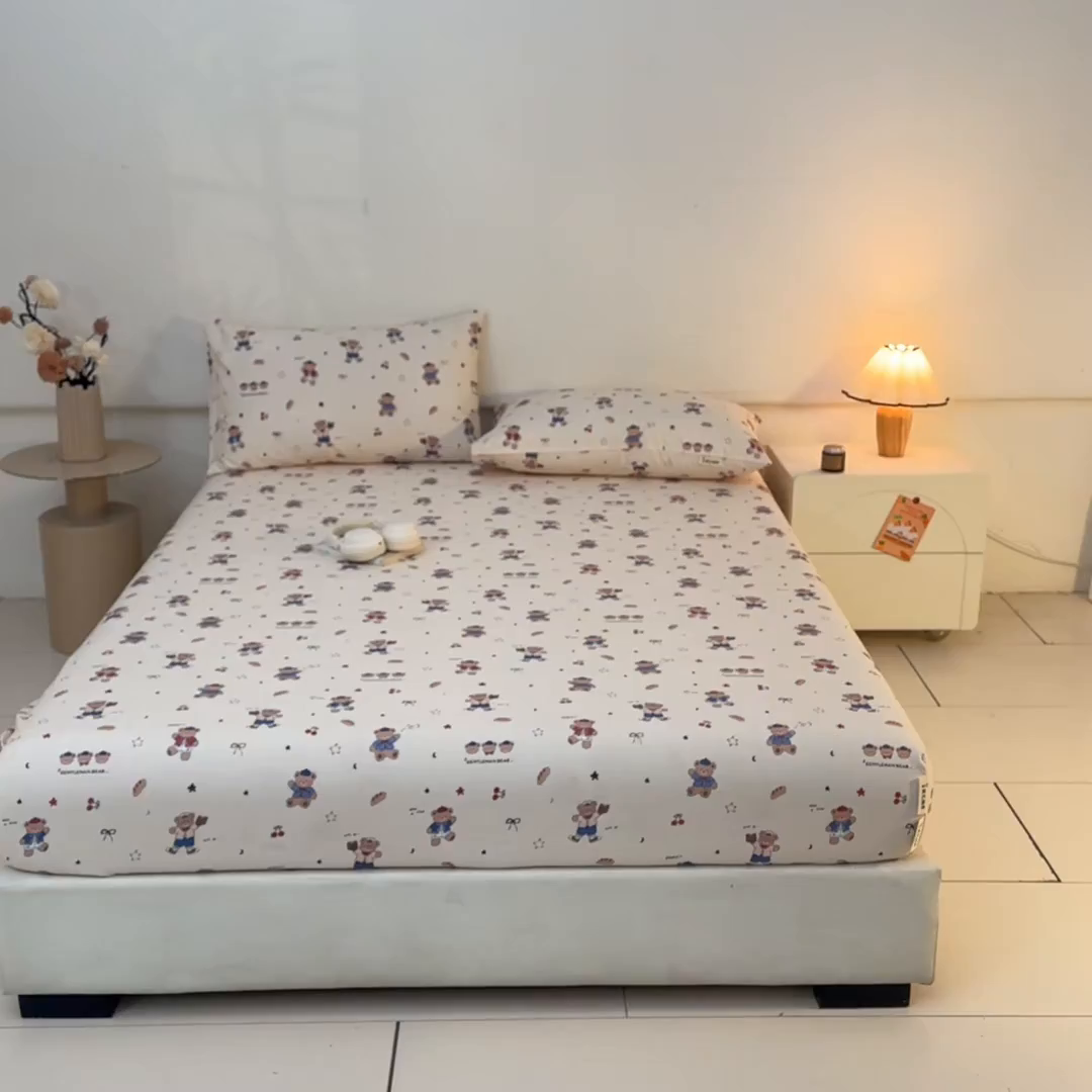 91家纺网 家纺一手货源 找家纺 涵宸家纺 2026新款全棉提花老粗布-单床笠 床笠-活力熊