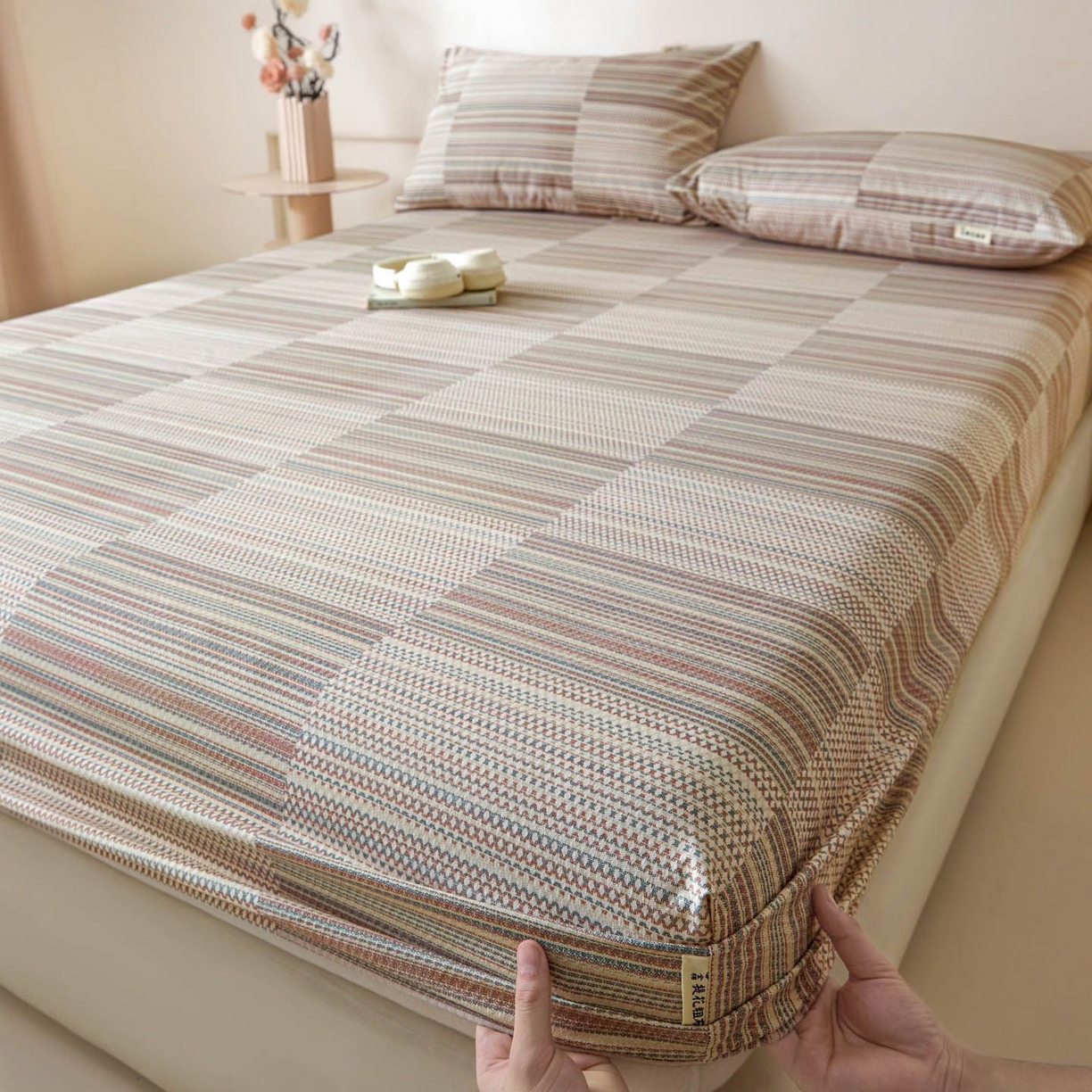 涵宸家纺 2026新款全棉提花老粗布-单床笠 床笠-经纬格