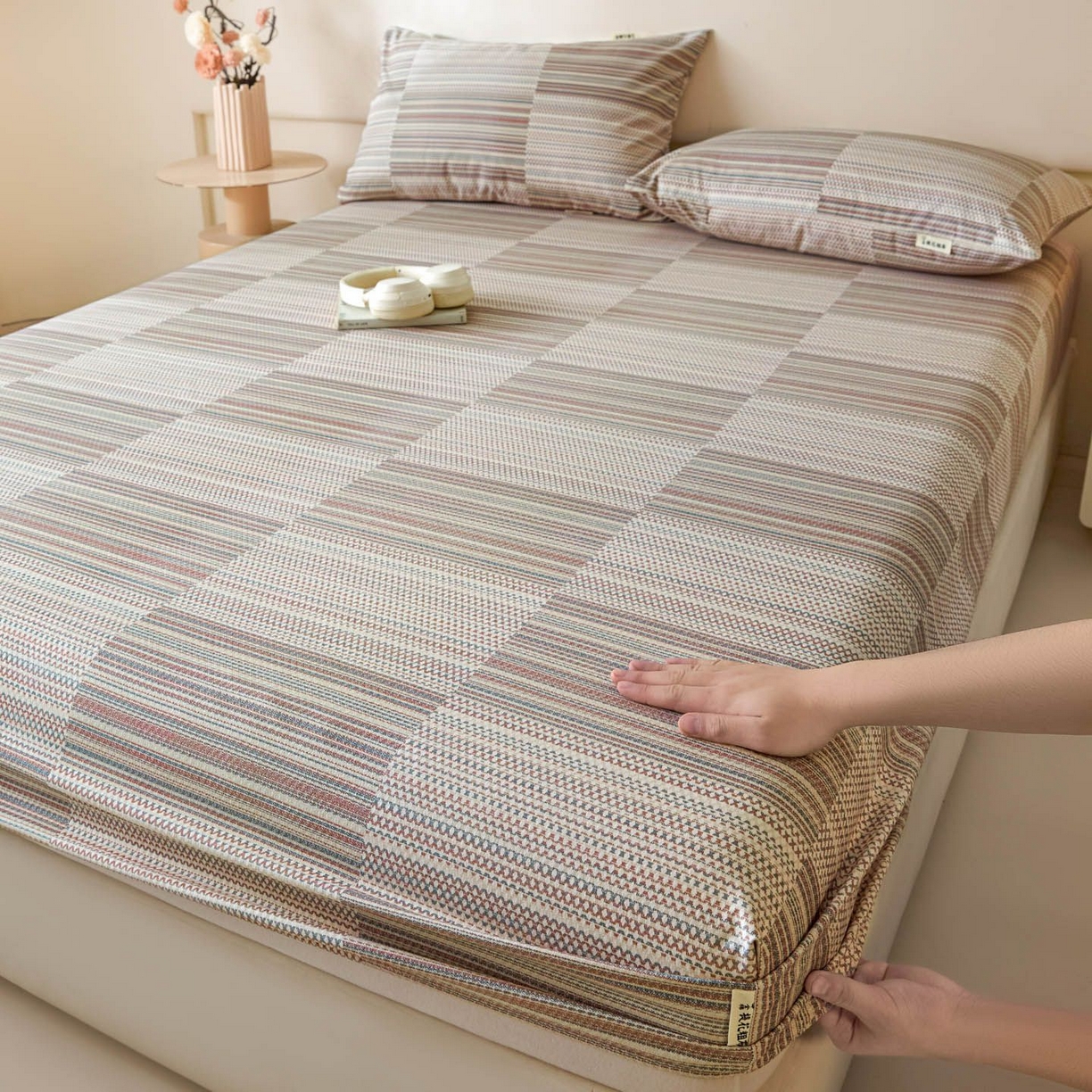 91家纺网 家纺一手货源 找家纺 涵宸家纺 2026新款全棉提花老粗布-单床笠 床笠-经纬格