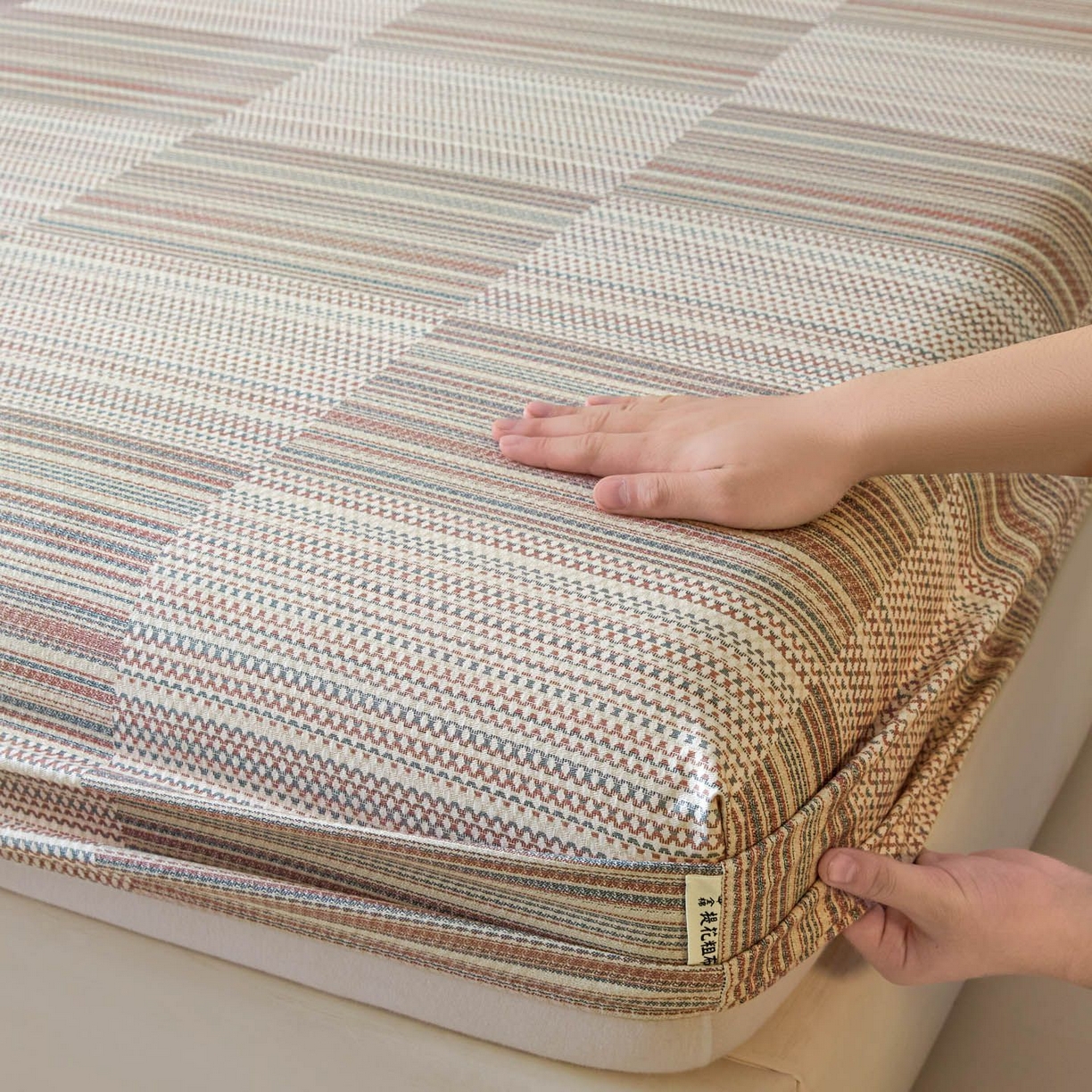 91家纺网 家纺一手货源 找家纺 涵宸家纺 2026新款全棉提花老粗布-单床笠 床笠-经纬格