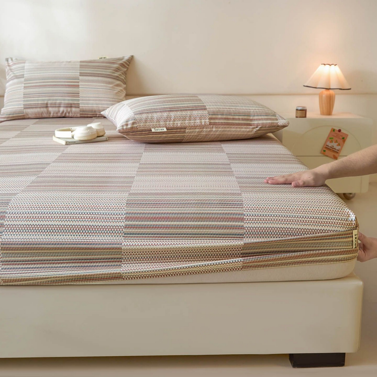 91家纺网 家纺一手货源 找家纺 涵宸家纺 2026新款全棉提花老粗布-单床笠 床笠-经纬格