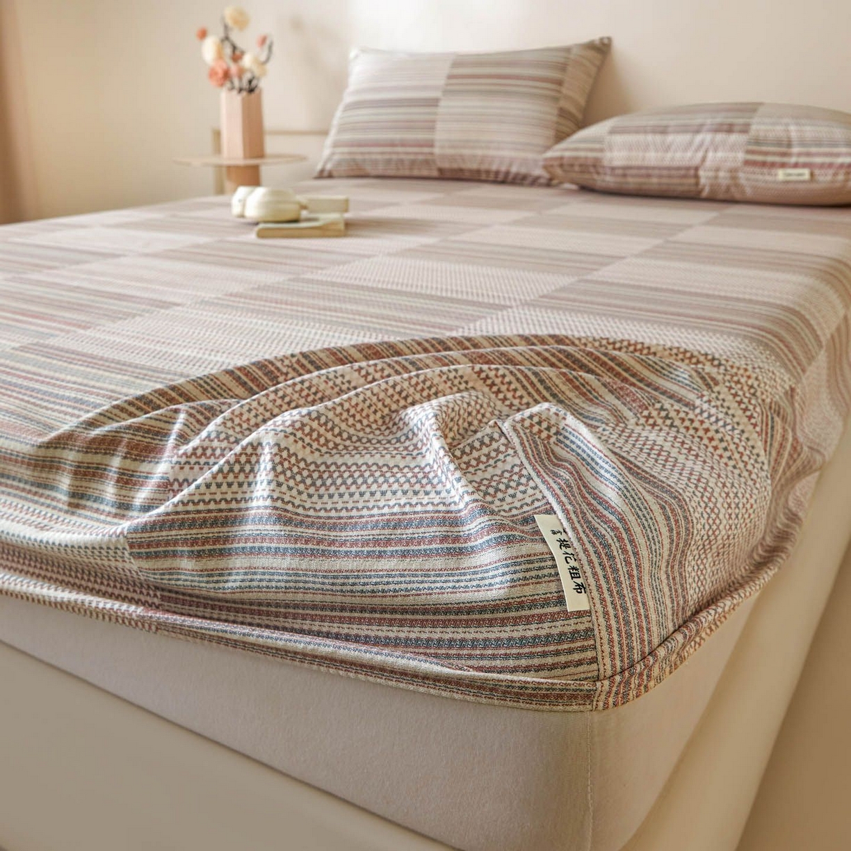 91家纺网 家纺一手货源 找家纺 涵宸家纺 2026新款全棉提花老粗布-单床笠 床笠-经纬格