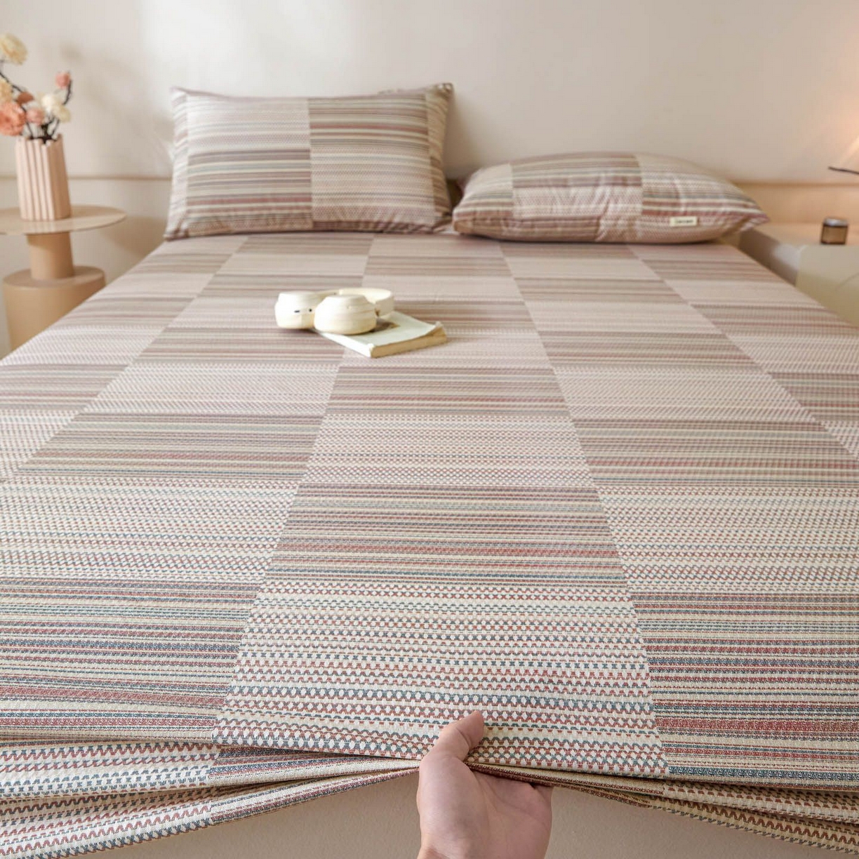 91家纺网 家纺一手货源 找家纺 涵宸家纺 2026新款全棉提花老粗布-单床笠 床笠-经纬格