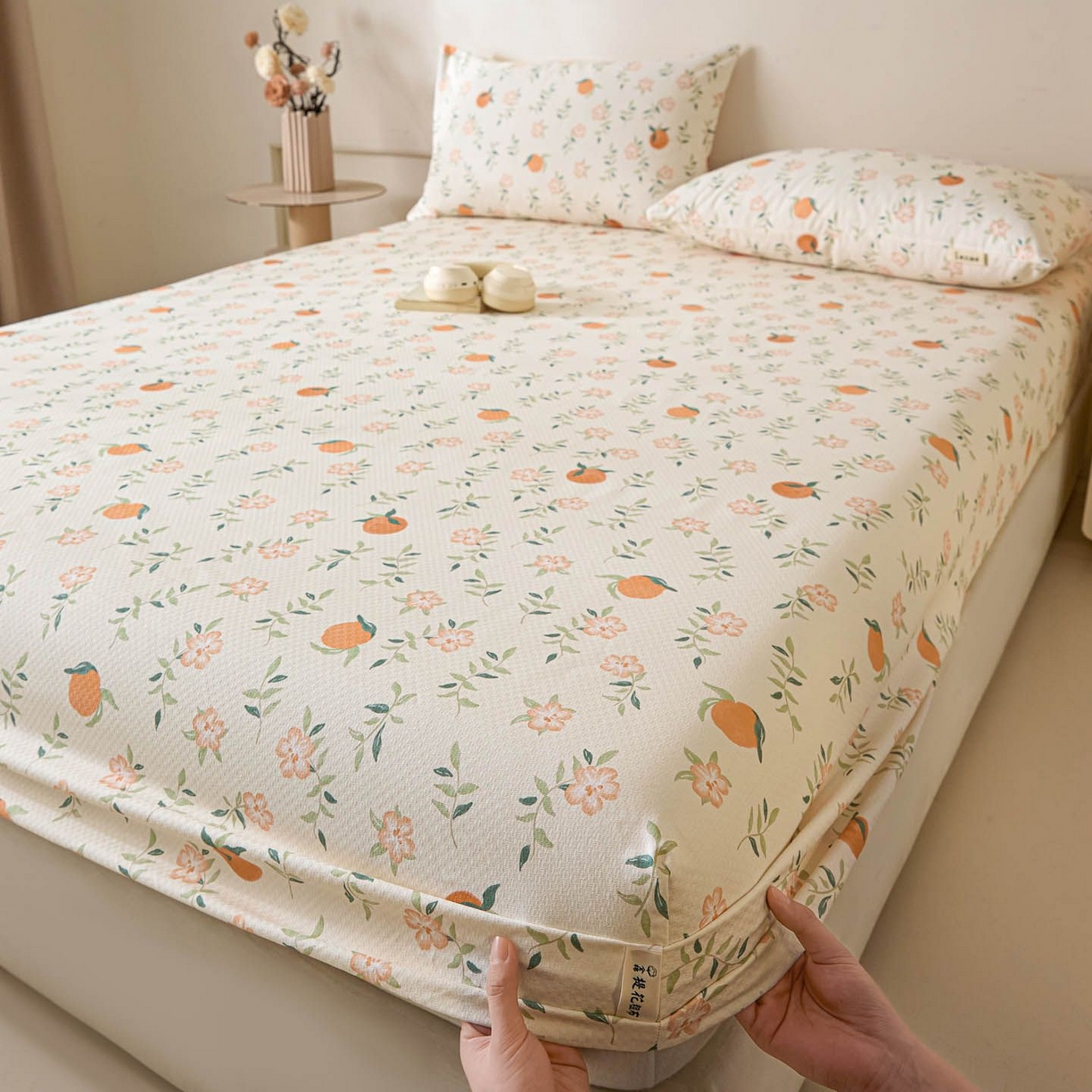 涵宸家纺 2026新款全棉提花老粗布-单床笠 床笠-桔趣