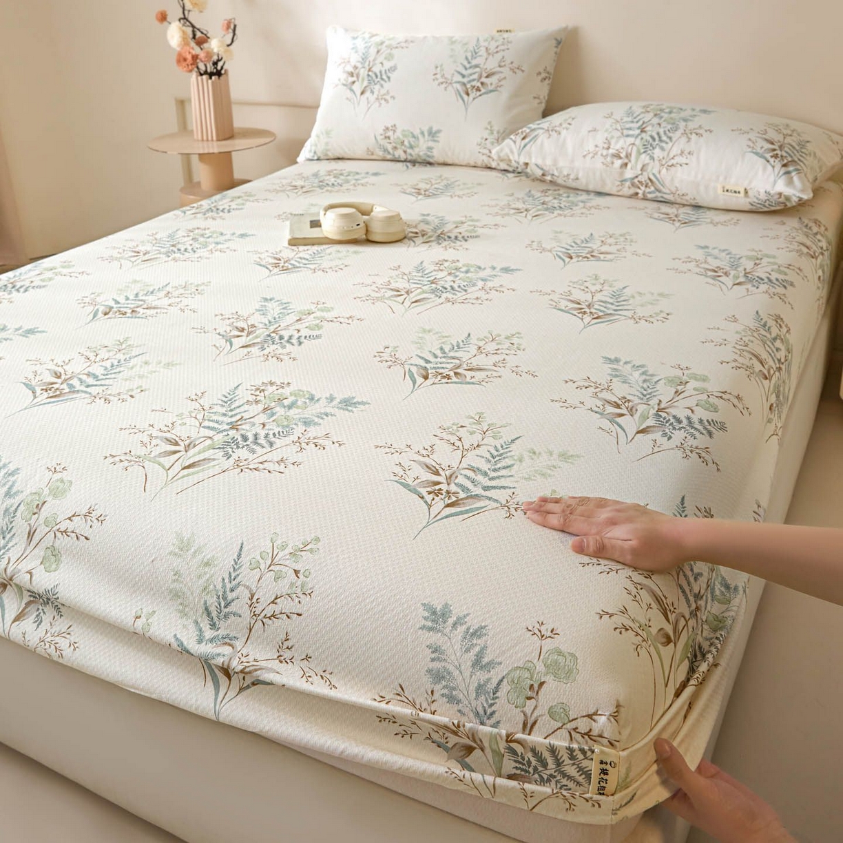 91家纺网 家纺一手货源 找家纺 涵宸家纺 2026新款全棉提花老粗布-单床笠 床笠-绿意然