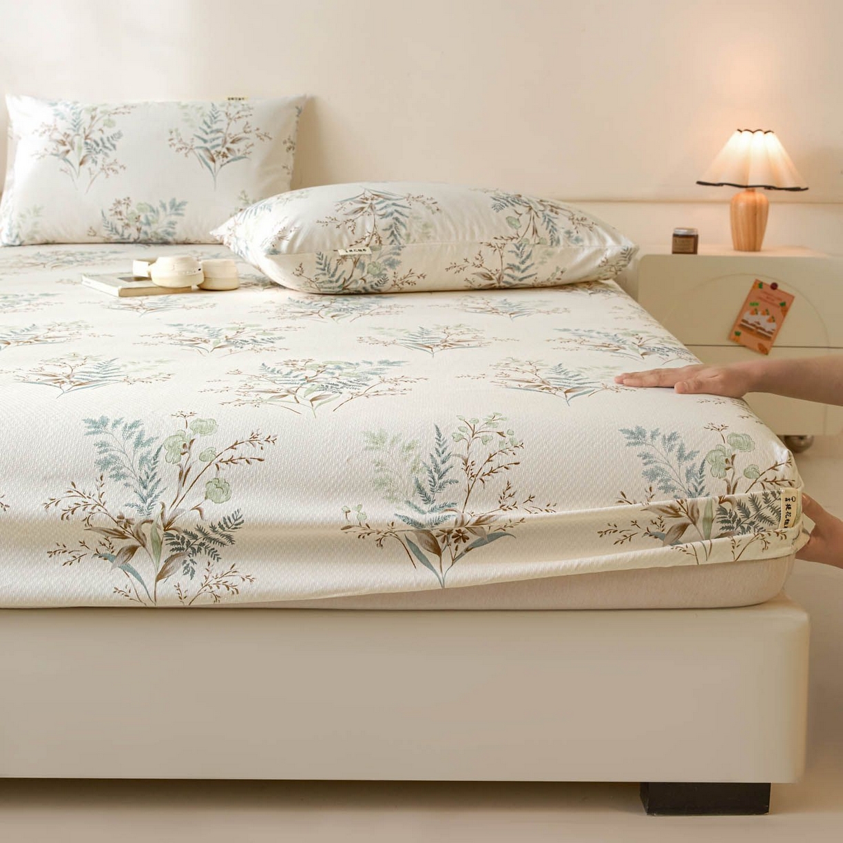 91家纺网 家纺一手货源 找家纺 涵宸家纺 2026新款全棉提花老粗布-单床笠 床笠-绿意然