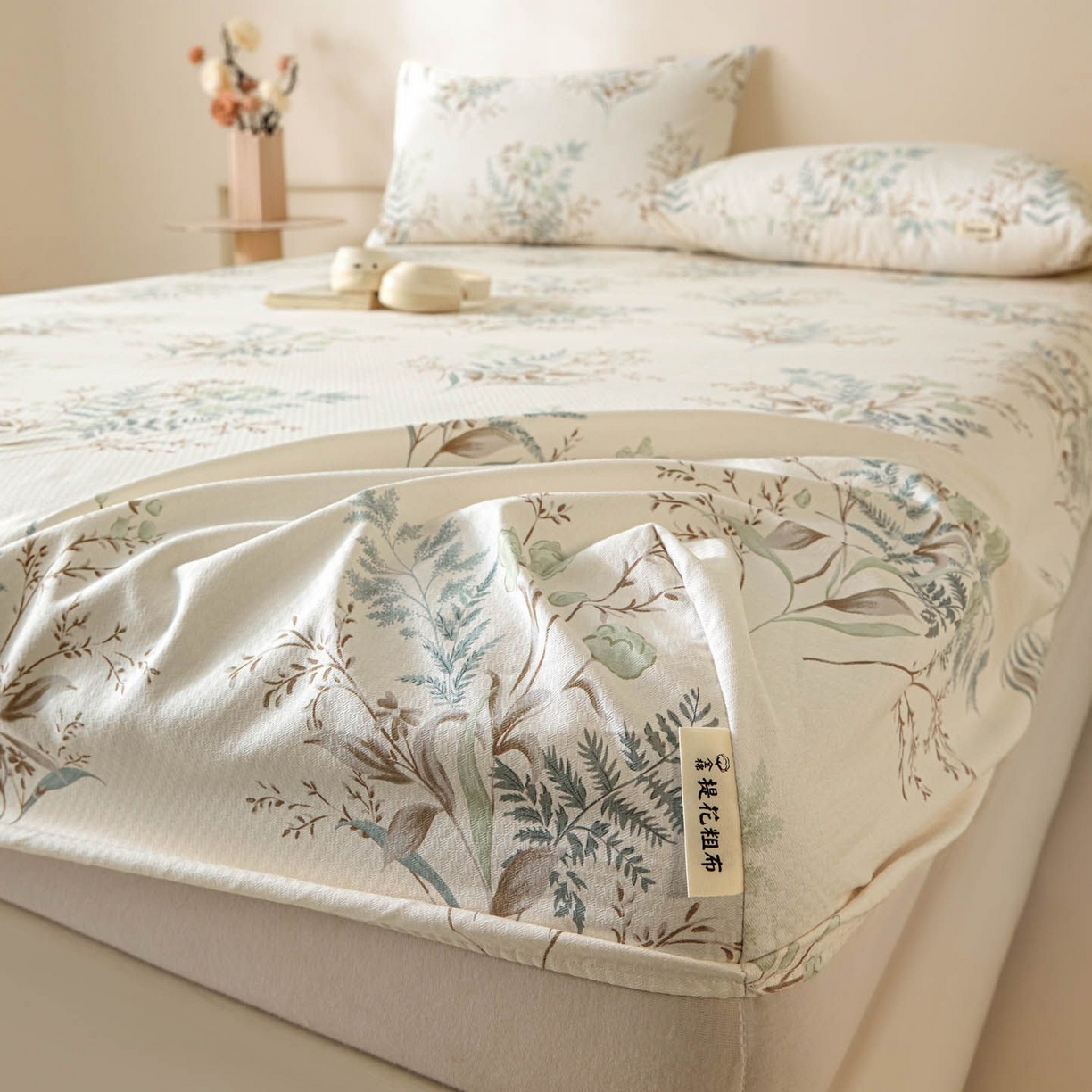 91家纺网 家纺一手货源 找家纺 涵宸家纺 2026新款全棉提花老粗布-单床笠 床笠-绿意然